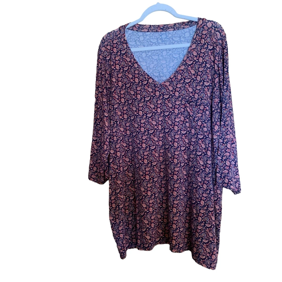 Blusa túnica Market & Spruce para mujer 3X multicolor boho artística cuello en V elástica Foto 1 de 4