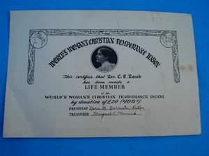 Worlds Woman's Christian Temperance Union Signed Life Membership Frances Willard - Picture 1 of 7