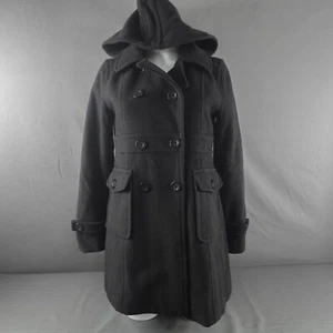 Nine West Womens Peacoat 6 Black Wool Blend Hooded Retro Preppy Mod Academia - Picture 1 of 11