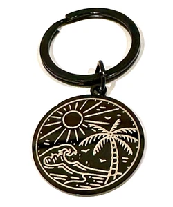 Llavero de metal grabado negro con playa olas del océano escena tropical - Imagen 1 de 2