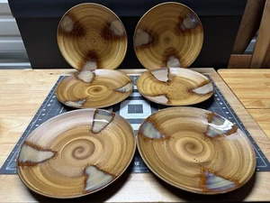 Sango Splash 4951 Dinner Plates 11" Set of 4 Brown Swirl Drip Glaze Stoneware - Picture 1 of 11