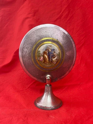ANTIQUE -- Purple Vanity Mirror with Three Dancing Nymphs and Reclining Cupid Cover