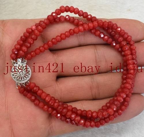 VALENTINO Bracciale Moda Nuovo 2x4mm Giada Rossa Rondelle Gemma 3 Fila 7 5'' AAA