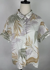 Camisa Hawaiana TAHARI XL Lino Abotonada Colorida Estampado Botánico Tropical Cuadrada - Imagen 1 de 13