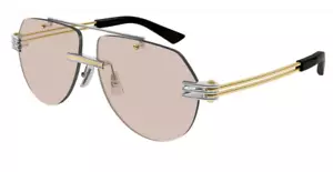 Bottega Veneta BV1342S 002 Silver Gold Aviator Rimless Sunglasses 59-13-145 - Picture 1 of 2