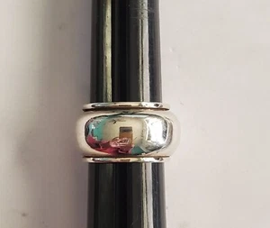 925 B-M shiny rounded spinner ring wide (~15mm) band plain size ~9.5-10 - Picture 1 of 8