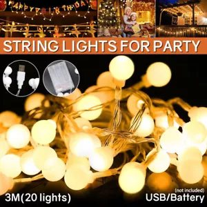 Warm White Fairy Lights 3M LED Copper Wire Bulb Ball String Home Garden Decor AU - Picture 1 of 16