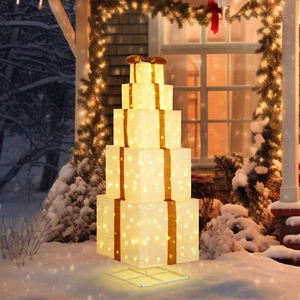 Christmas Decorations 5 Tiers Lighted Gift Boxes with 200 LED for Indoor Outdoor - Picture 1 of 9
