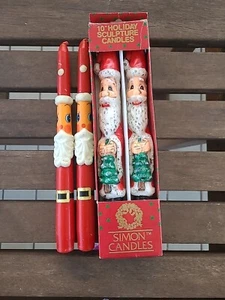 Lot Set Of 4 Vintage 10" Christmas Santa Face Taper Candles Sculpture - Picture 1 of 3