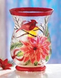 Christmas Cardinal Crackle Glass Candle Holder - Picture 1 of 1