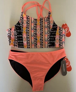 Wonder Nation Girls Printed Bikini Swimsuit, 2-Pc, Reversible Bottoms XL( 14-16) - Picture 1 of 5