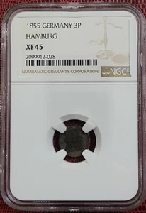 1855 GERMANY 3P (1 Dreiling) HAMBURG NGC XF45 SILVER [KM#582] - Picture 1 of 9
