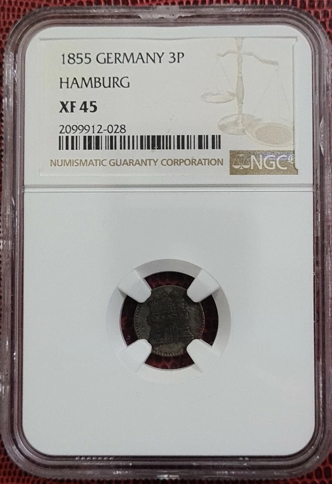 1855 GERMANY 3P (1 Dreiling) HAMBURG NGC XF45 SILVER [KM#582] - Image 1 of 4