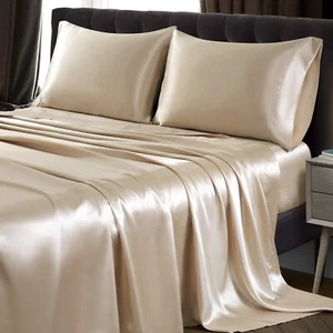 SiinvdaBZX 4Pcs Extra Deep Pocket Satin Sheet Set King Size, Ultra Silky Soft... - Picture 1 of 8