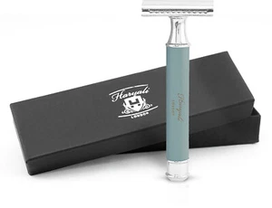 Maquinilla de afeitar de seguridad de doble filo para hombre y mujer, elegante mango de metal gris - Imagen 1 de 9