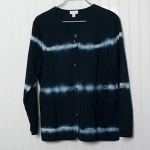 J Jill Pure Jill Navy Blue Tie Dye VNeck Pockets Long Sleeve Button Jacket XL - Picture 1 of 9