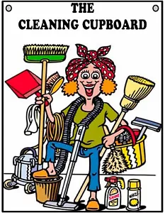 The Cleaning Cupboard - Funny Cartoon Woman - Metal Sign For Indoor/Outdoor - Picture 1 of 1
