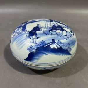 Rare Collectable Art Hand Painting Blue&white Porcelain Scenery Box - Picture 1 of 9