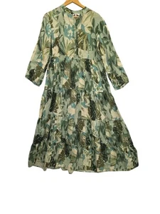 Le Ragarre grünes Leinen-Maxikleid mit Pflanzenmuster Made in Italy Größe L - Bild 1 von 9