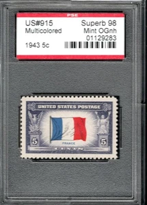 US @ 915 (1943) 5c - PSE Graded = Sup98 Mint OGnh (Encapsulated) France - Picture 1 of 2