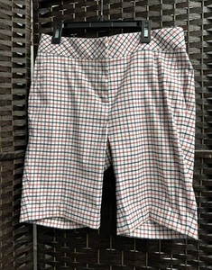 Izod Golf Women’s Bermuda Shorts Size 2  White w/ Red and Blue Windowpane Plaid - Picture 1 of 6