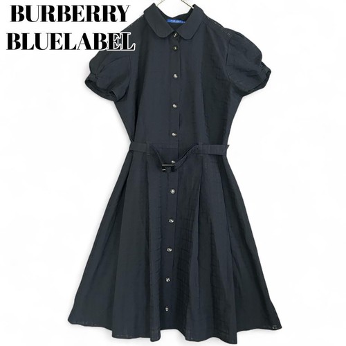 Abito Burberry blu etichetta a quadri manica corta con cintura usatotico