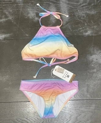 Billabong Vista Dreamin High Neck Halter Bikini Pink Orange Blue Girls 8 NWT - Image 1 of 4