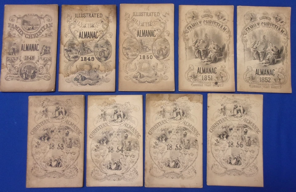 THE FAMILY CHRISTIAN ALMANAC, 9-issue run from 1848-1856, American Tract Society Foto 1 de 4