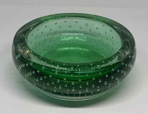Vintage Green Controlled Bubble Glass Ashtray Trinket 4'' / 10 cm - Picture 1 of 8