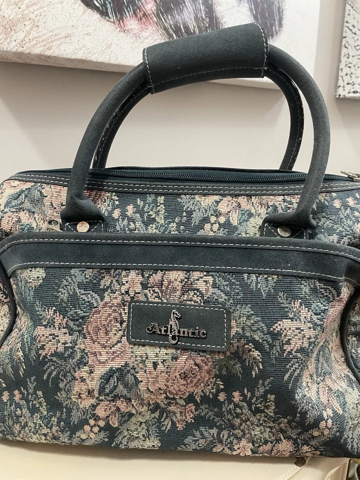 Bolso de Viaje Atlántico Vintage Tapiz Floral Llevar para Pasar la Noche Bolso Maleta Cerradura Foto 1 de 4