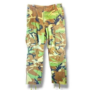 VTG US Military Woodland Camo Cargo Pants Mens M R31" Combat Trousers Button Fly - Picture 1 of 14