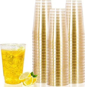 48 Gold Glitter Plastic Cups, 14oz Disposable Tumblers for Party & Christmas - Picture 1 of 7