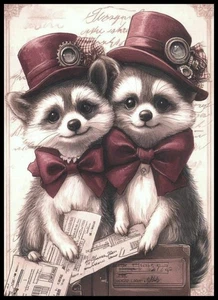 Postkarte - Waschbär - Valentinstag - leere Rückseite - 4" x 5 1/2" - CL466 - Bild 1 von 2