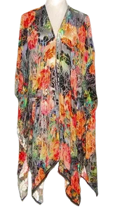 NWT Johnny Was Silk Blend Burnout VELVET CATALINA BLUE Shawl Kimono Wrap MSP$248 - Picture 1 of 6