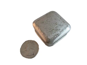 Antique Vintage Silver Tone Square "Stamps" Box - Picture 1 of 5