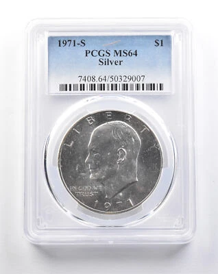 1971-S Eisenhower Dollar Silver Peg Leg MS64 PCGS *5308 - Image 1 of 3