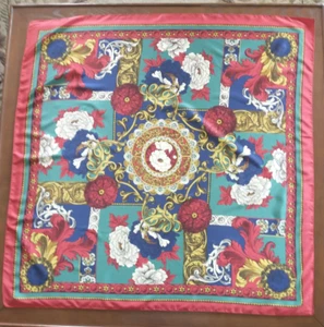 Vintage Scarf Baroque Art Print In Blue Red Green Gold Large Square 34 x 34" - Picture 1 of 13