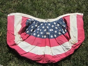 Americana Patriotic Bunting Pleated Banner Tea Stained 38x20 Grommets Cotton - Picture 1 of 2