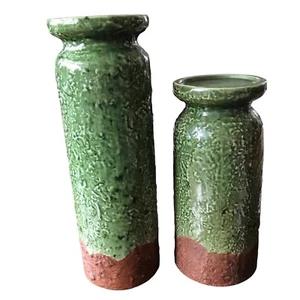 "Juego de 2 candelabros de pilar de cerámica oxidada verde esmaltado de terracota de 10 y 13"" de alto" - Imagen 1 de 5