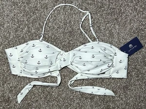 GANT Women’s Bikini Top ANCHOR Print White Blue Geometric Regular Fit Size L NWT - Picture 1 of 15