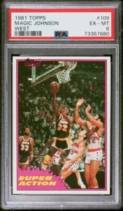 Tarjeta de baloncesto Magic Johnson 1981 Topps PSA 6 EX-MT West Super Action - Imagen 1 de 2