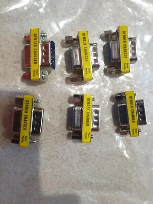 JOB LOT QTY 6 Gender Changer 9 pin Female to F Serial RS232 Adapter Coupler DB9 - Image 1 of 3