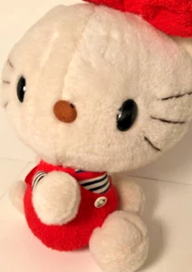 De colección 1976 Hello Kitty Sanrio Peluche Sittado Lateral Rojo Mono Camisa a Rayas - Imagen 1 de 6