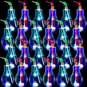 24 Pieces Light Bulb Cups Light Up Drinking Glasses Led Plastic Water Bottles Wi - Picture 1 of 4
