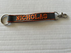 Nicholas Embroidered Name Strap Key Rings Keychains with Clasp gray and orange