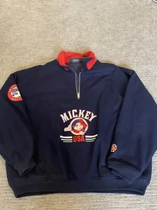 Disney Mickey USA Originals Men's Wool Pullover Jacket Navy blue Large Vtg - Picture 1 of 9