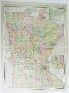 MINNESOTA State Map Rand McNally 1901 Railroad RR Business City Large Folio - Picture 1 of 5
