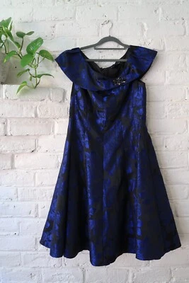 Vintage 80s Jessica Howard Brocade Cocktail Dress Brooch Boat Neck Collar HOCO - Изображение 1 из 4