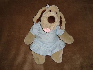 Wrinkles Dog Ganzbros Puppet Vintage 1981 cream color dog blue dress Plush 17" - Imagen 1 de 8