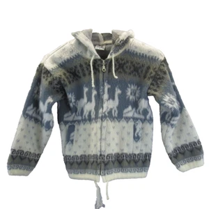 YARI Artesanias Kids 6 Soft Gray White Alpaca Wool Hooded Front Zip Jacket - Picture 1 of 17